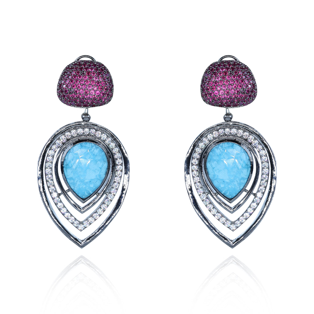 Aanura Blue Teardrop Dual-Tone Dangle Earrings