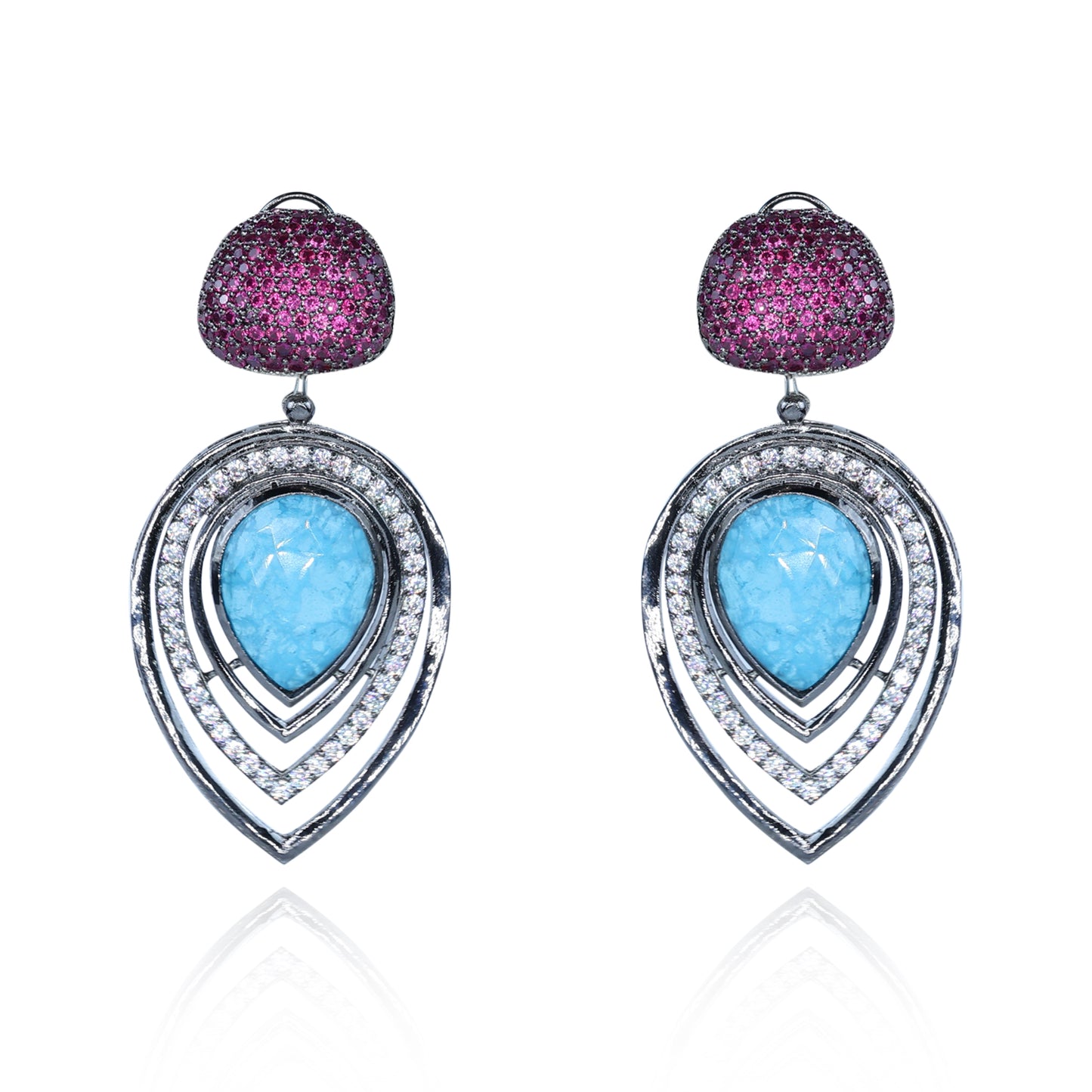 Aanura Blue Teardrop Dual-Tone Dangle Earrings