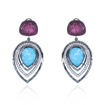 Aanura Blue Teardrop Dual-Tone Dangle Earrings