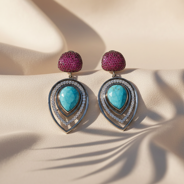 Aanura Blue Teardrop Dual-Tone Dangle Earrings