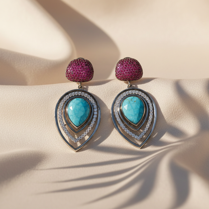 Aanura Blue Teardrop Dual-Tone Dangle Earrings