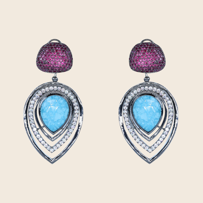 Aanura Blue Teardrop Dual-Tone Dangle Earrings