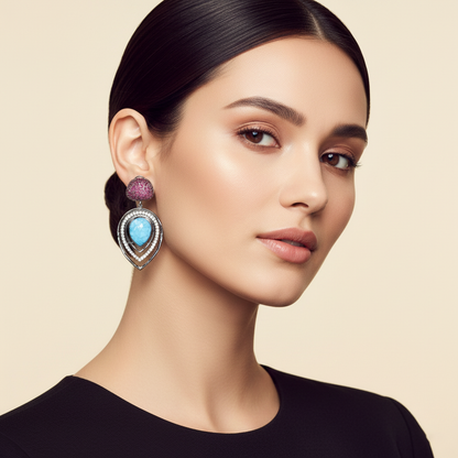 Aanura Blue Teardrop Dual-Tone Dangle Earrings