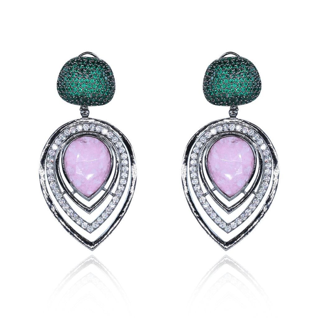 Aanura Blue Teardrop Dual-Tone Dangle Earrings