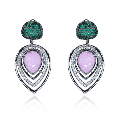 Aanura Blue Teardrop Dual-Tone Dangle Earrings