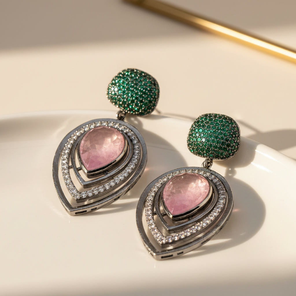 Aanura Blue Teardrop Dual-Tone Dangle Earrings