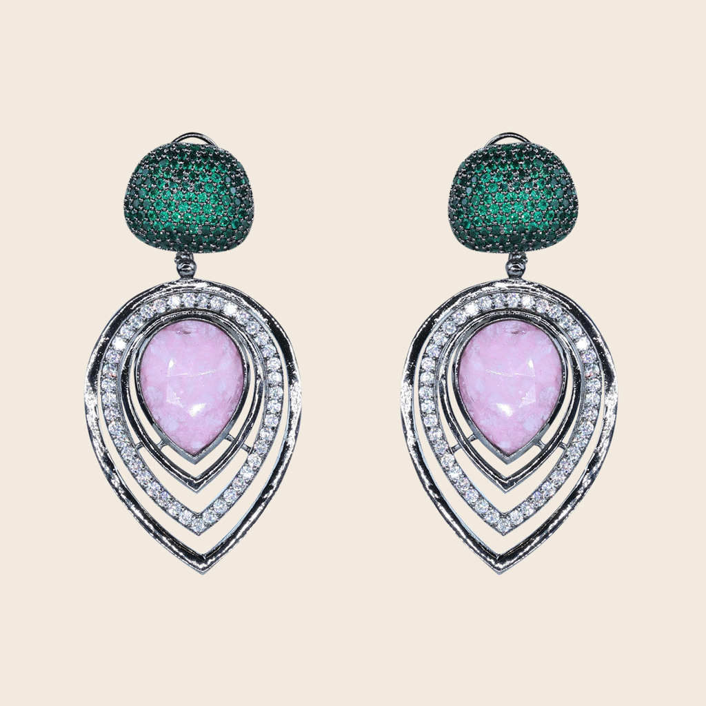 Aanura Blue Teardrop Dual-Tone Dangle Earrings