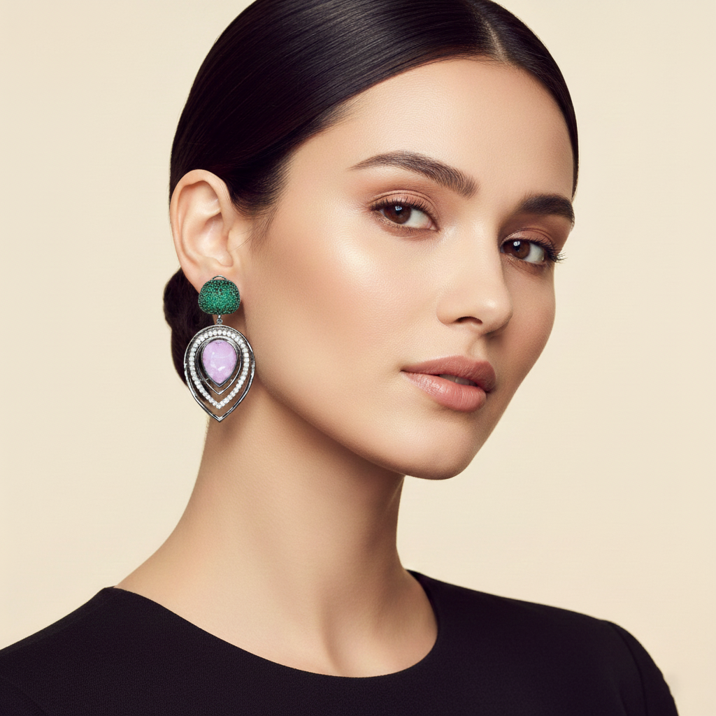 Aanura Blue Teardrop Dual-Tone Dangle Earrings