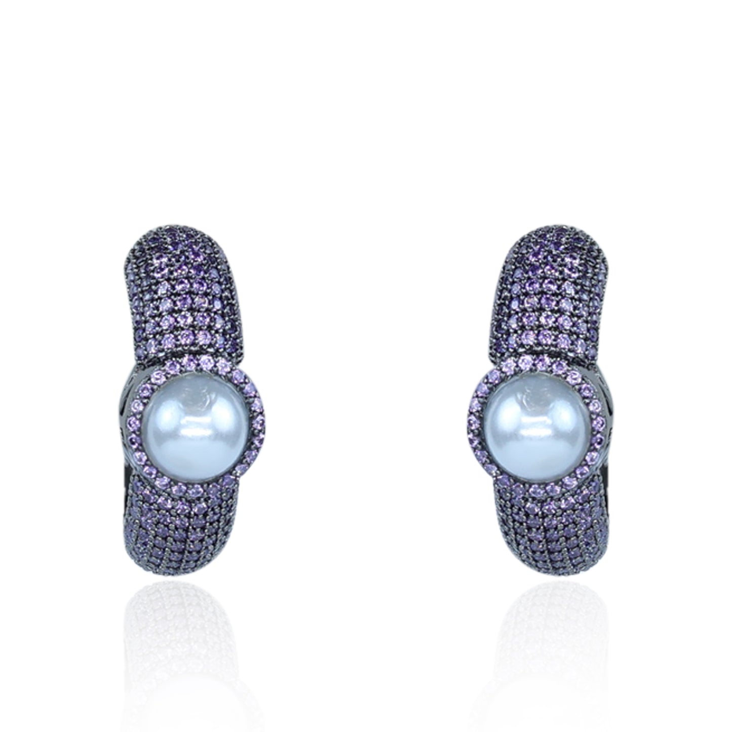 Aanura Purple Pavé Pearl Hoop Earrings