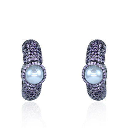 Aanura Purple Pavé Pearl Hoop Earrings