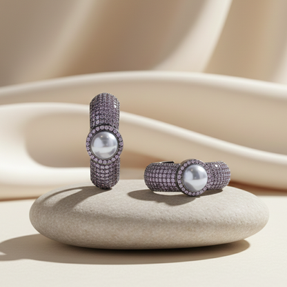 Aanura Purple Pavé Pearl Hoop Earrings