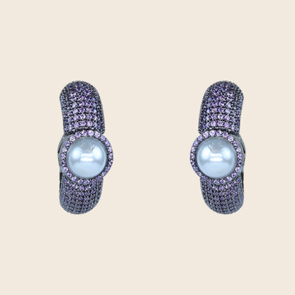 Aanura Purple Pavé Pearl Hoop Earrings