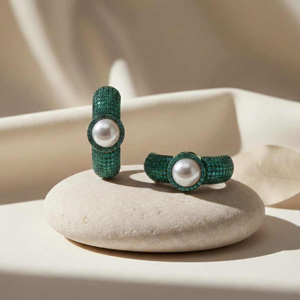 Aanura Purple Pavé Pearl Hoop Earrings