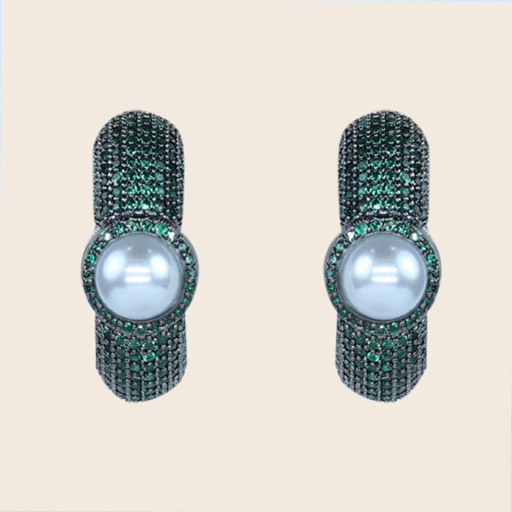 Aanura Purple Pavé Pearl Hoop Earrings