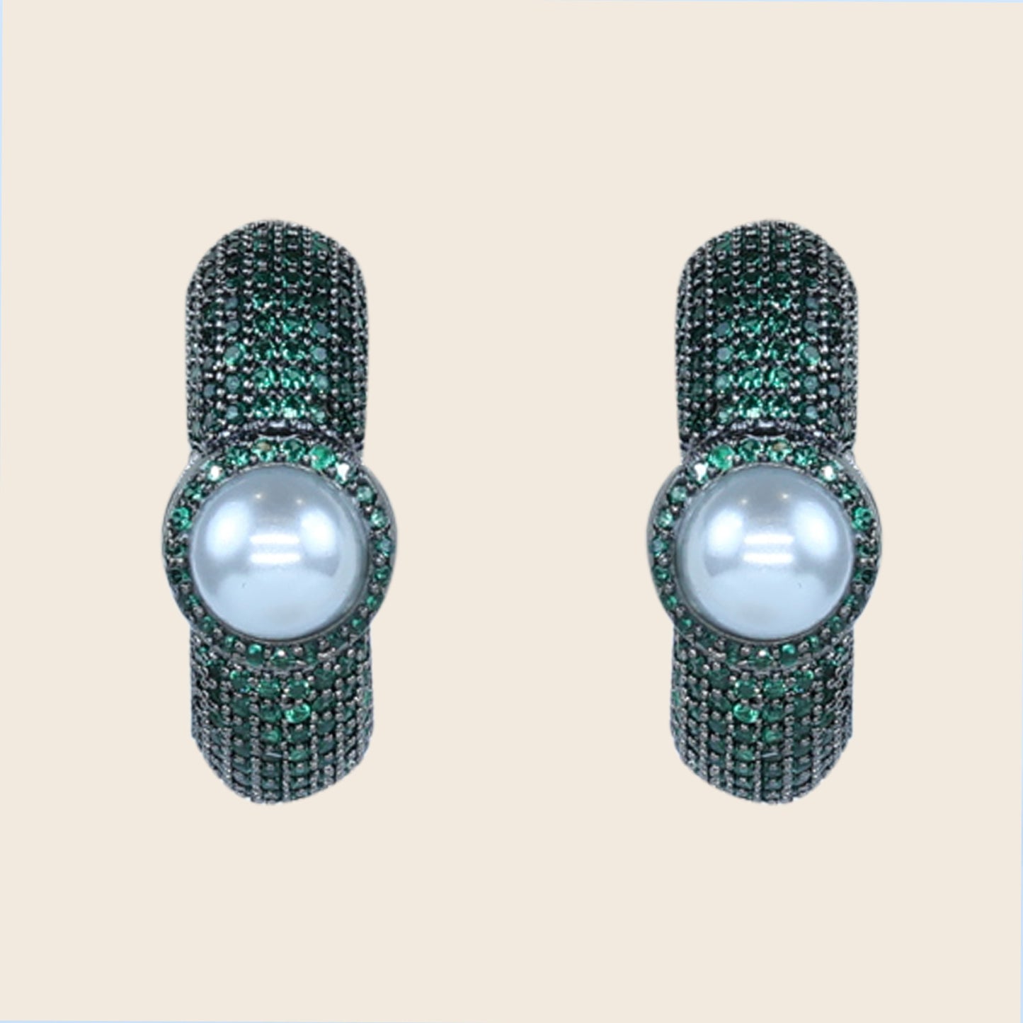 Aanura Purple Pavé Pearl Hoop Earrings