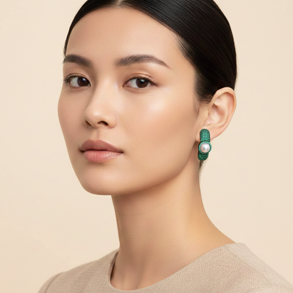 Aanura Purple Pavé Pearl Hoop Earrings