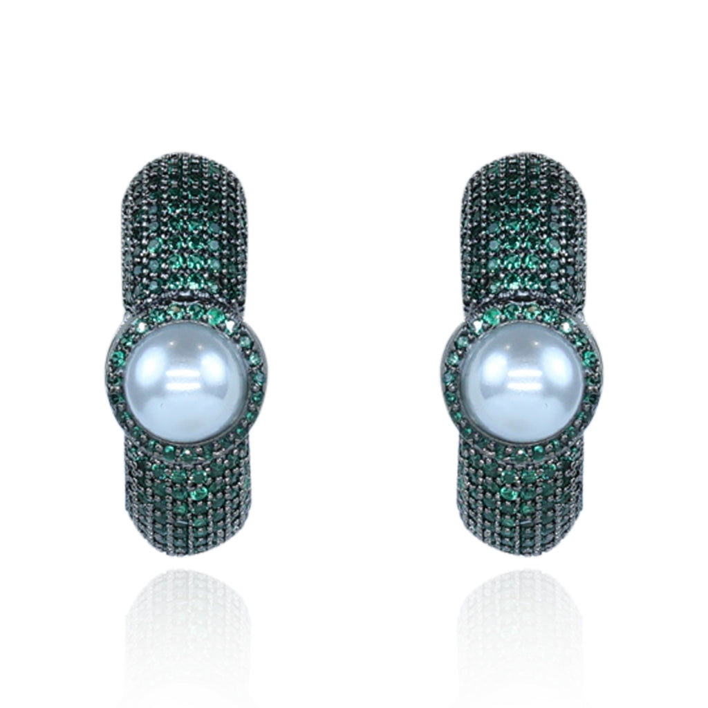 Aanura Purple Pavé Pearl Hoop Earrings