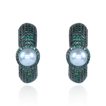 Aanura Purple Pavé Pearl Hoop Earrings