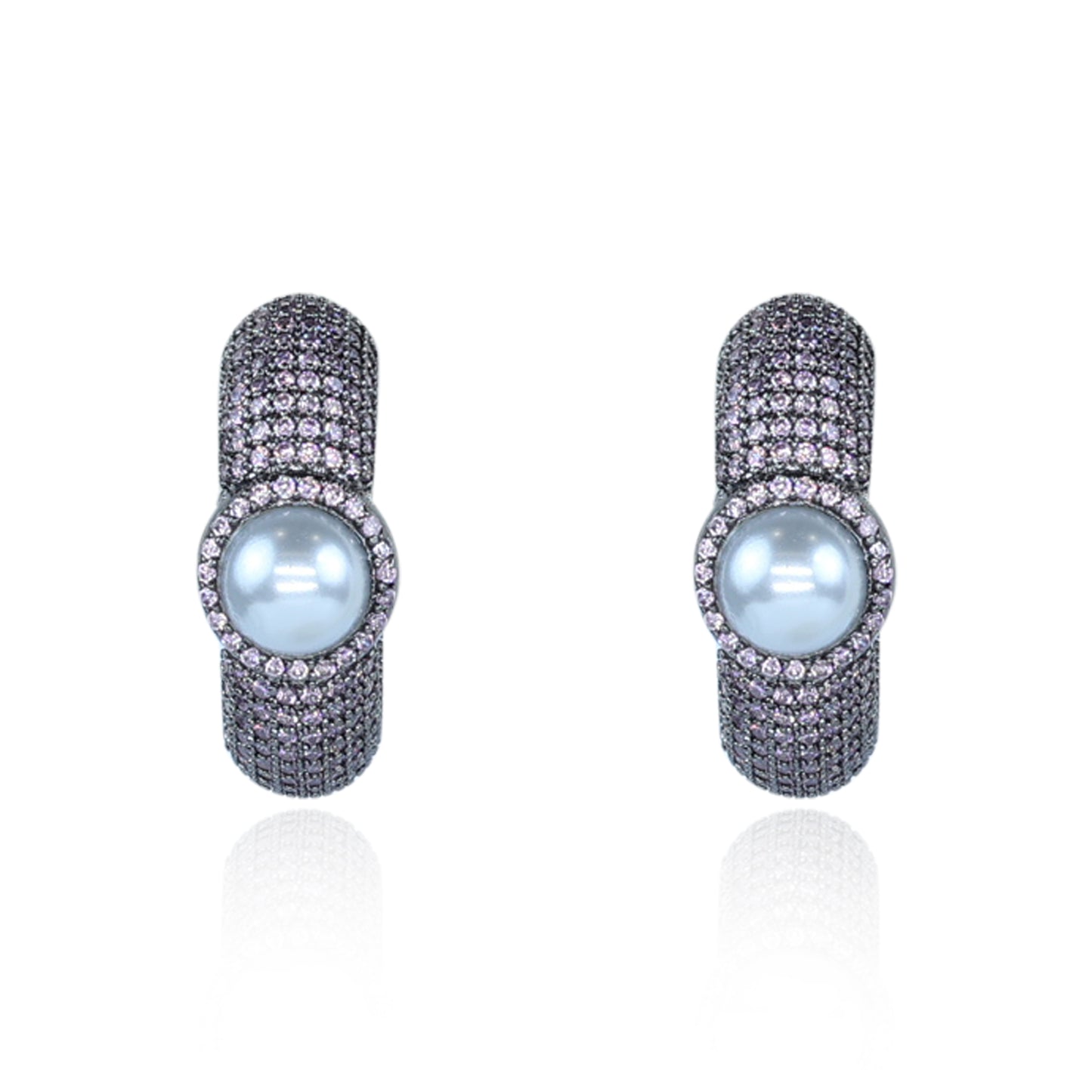 Aanura Purple Pavé Pearl Hoop Earrings