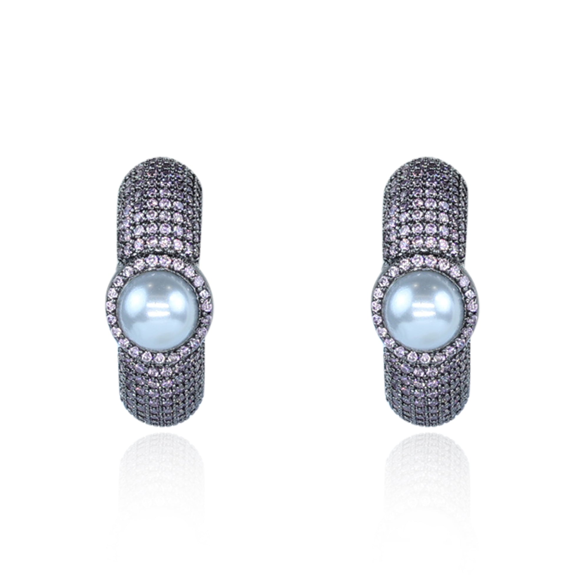 Aanura Purple Pavé Pearl Hoop Earrings