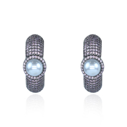 Aanura Purple Pavé Pearl Hoop Earrings