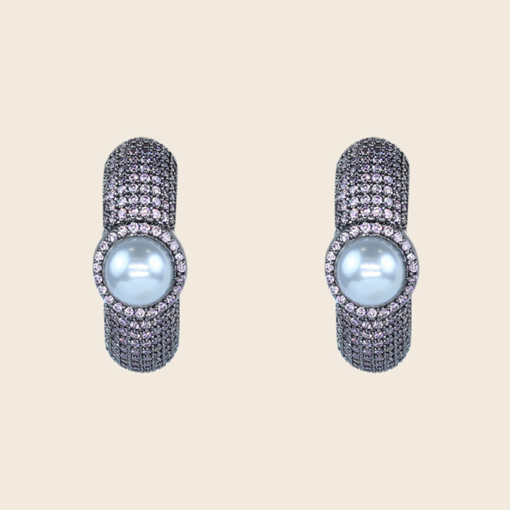 Aanura Purple Pavé Pearl Hoop Earrings
