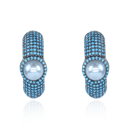 Aanura Purple Pavé Pearl Hoop Earrings