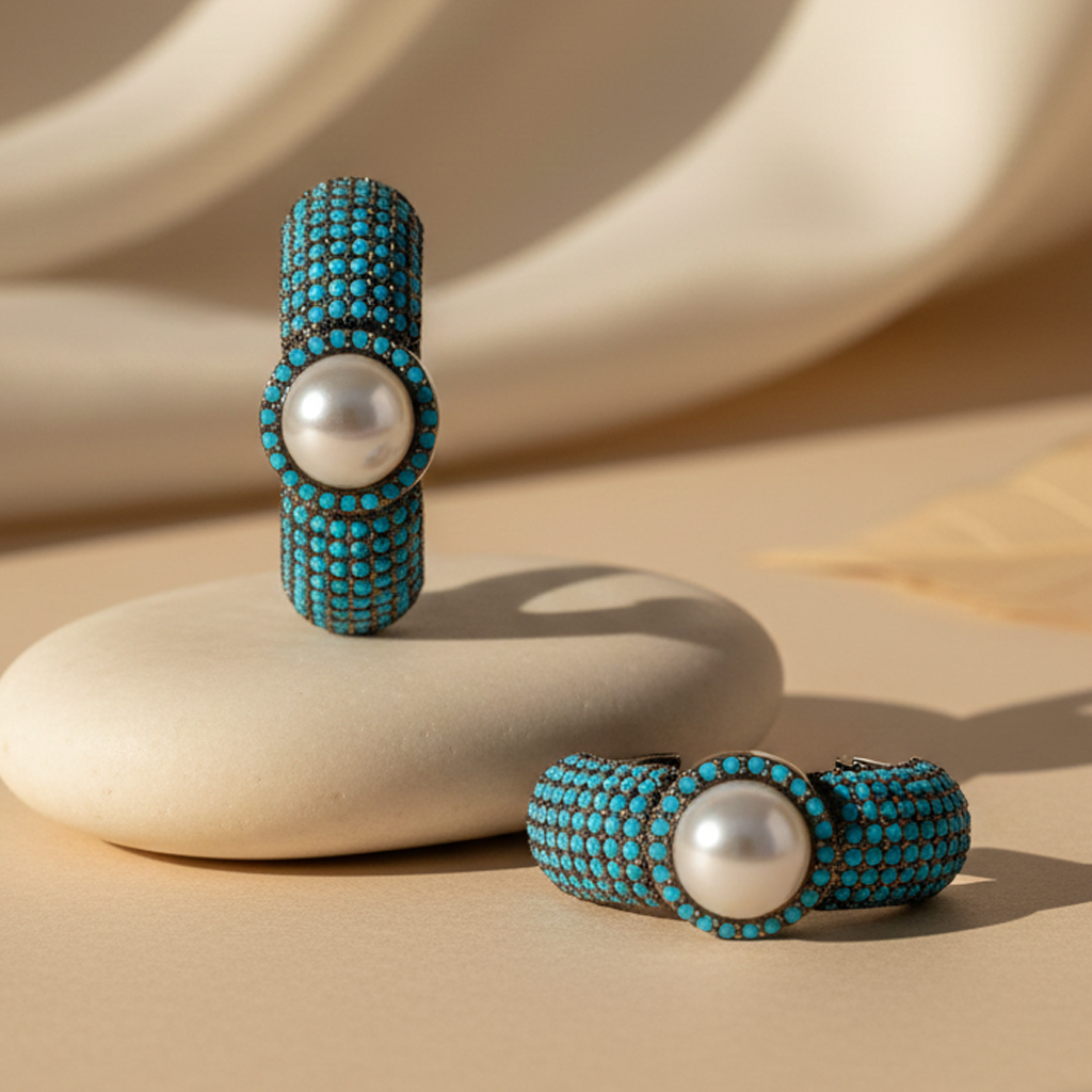 Aanura Purple Pavé Pearl Hoop Earrings