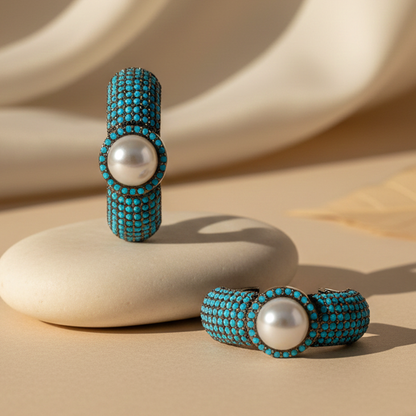 Aanura Purple Pavé Pearl Hoop Earrings