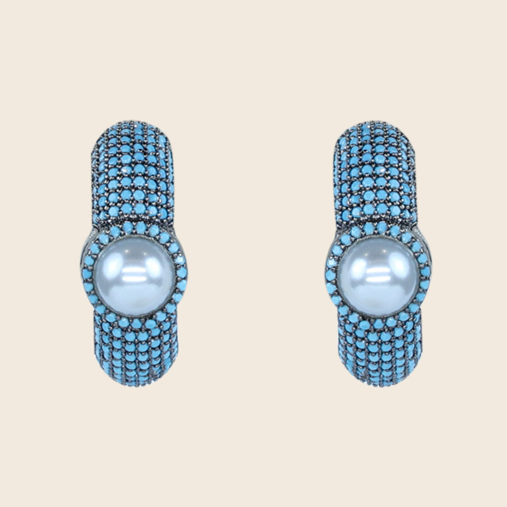 Aanura Purple Pavé Pearl Hoop Earrings