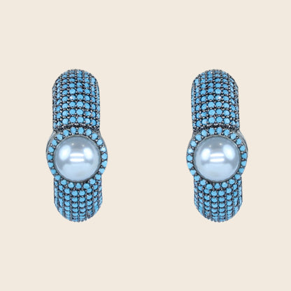 Aanura Purple Pavé Pearl Hoop Earrings