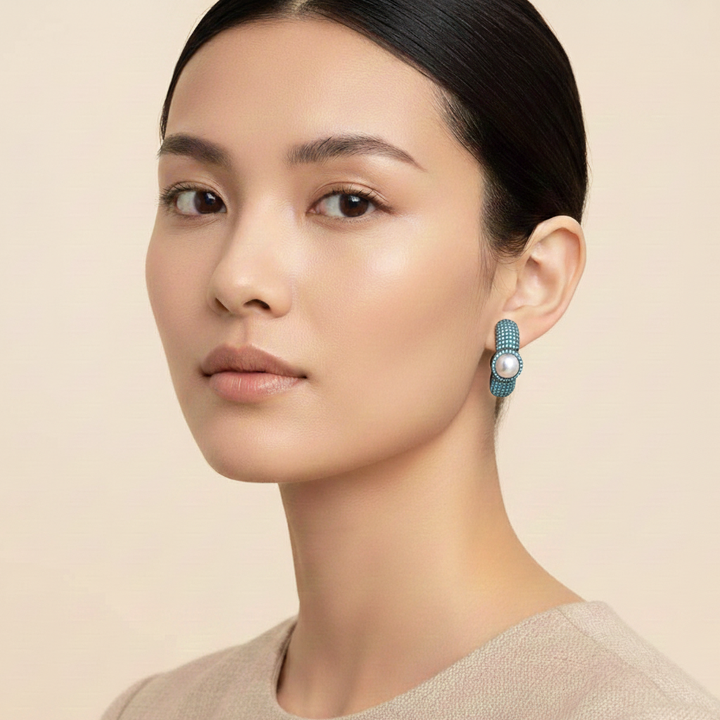 Aanura Purple Pavé Pearl Hoop Earrings