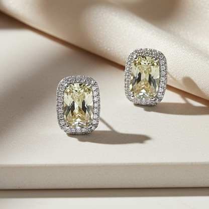Aanura Yellow Cushion Halo Stud Earrings