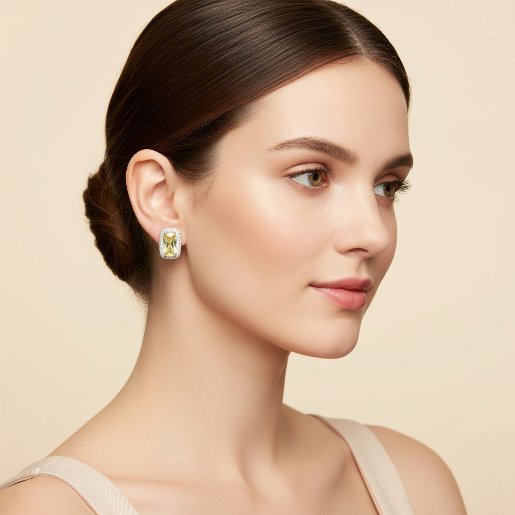 Aanura Yellow Cushion Halo Stud Earrings