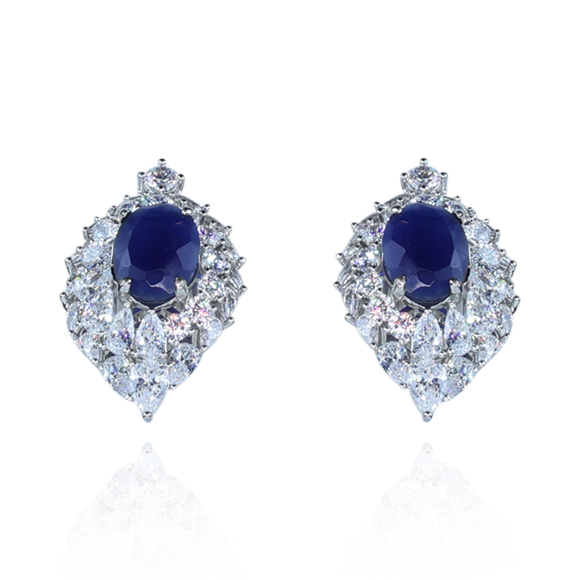 Aanura Red Oval Gemstone Pear Halo Stud Earrings