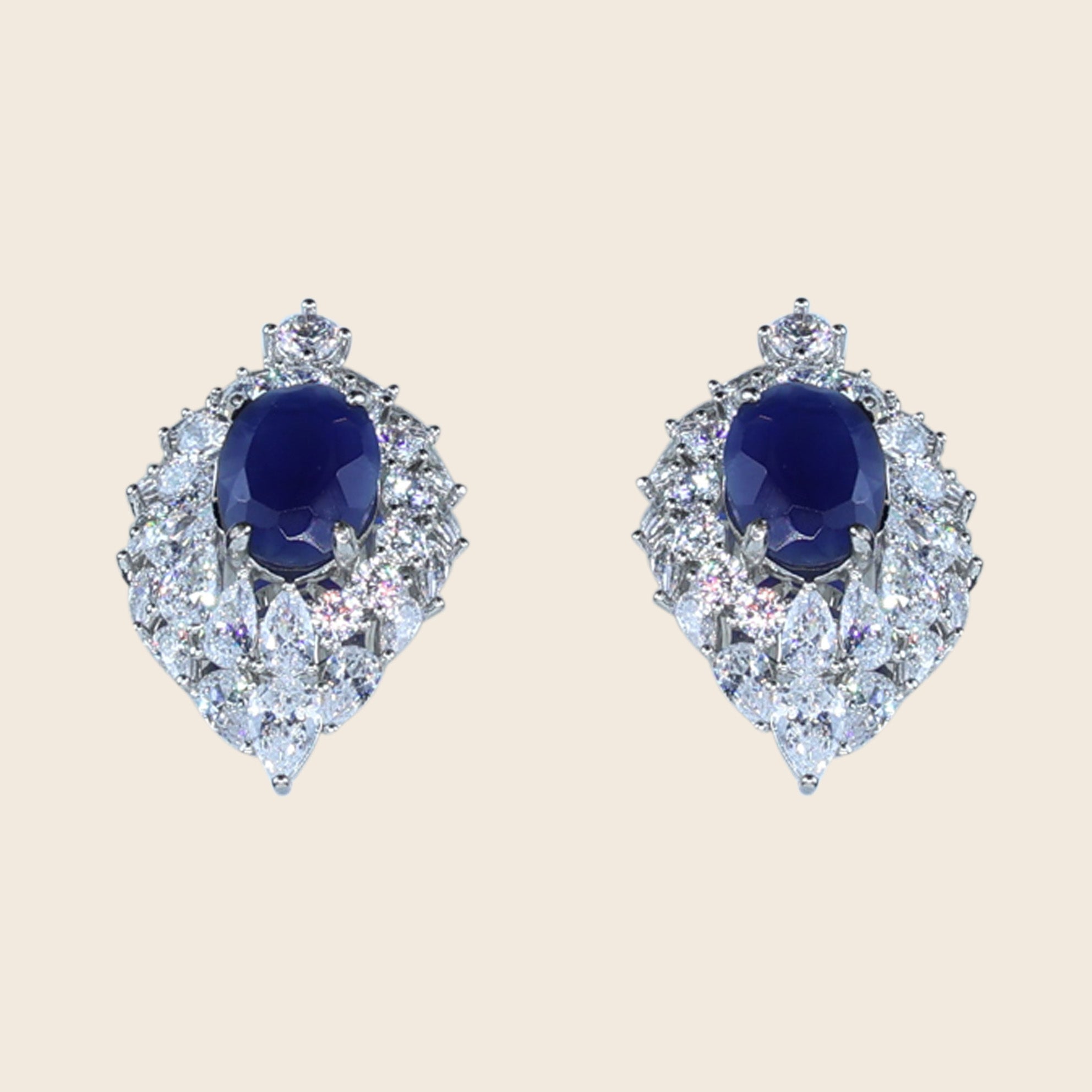Aanura Red Oval Gemstone Pear Halo Stud Earrings
