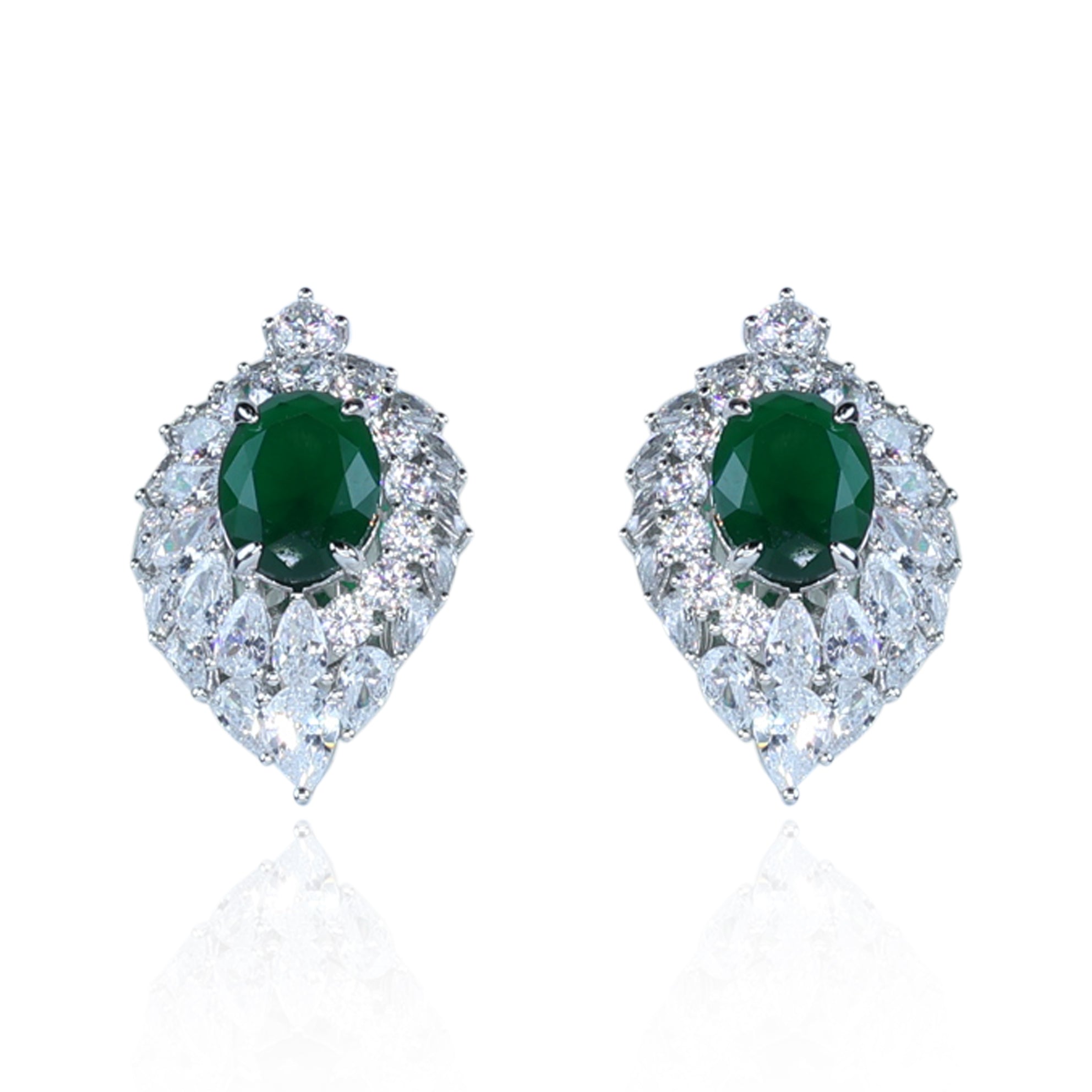 Aanura Red Oval Gemstone Pear Halo Stud Earrings