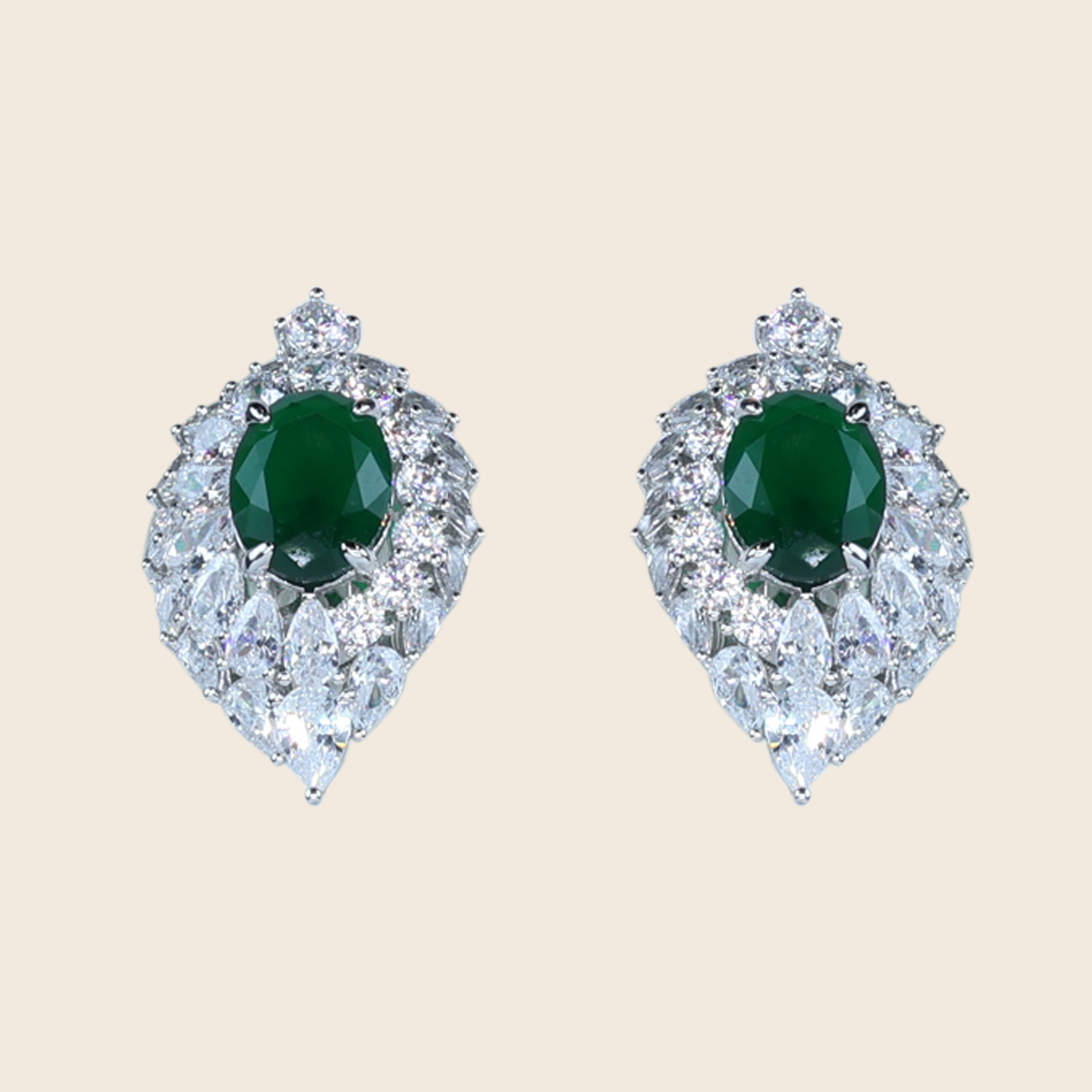 Aanura Red Oval Gemstone Pear Halo Stud Earrings