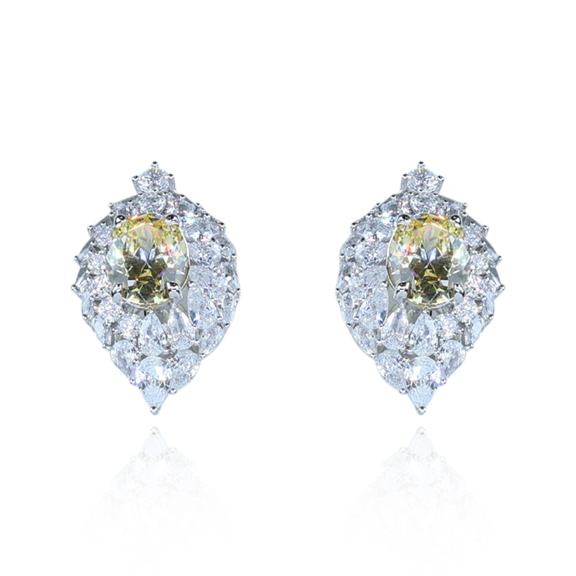 Aanura Red Oval Gemstone Pear Halo Stud Earrings