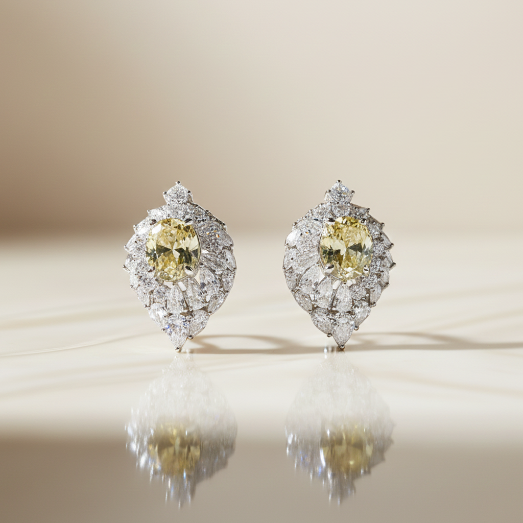 Aanura Red Oval Gemstone Pear Halo Stud Earrings