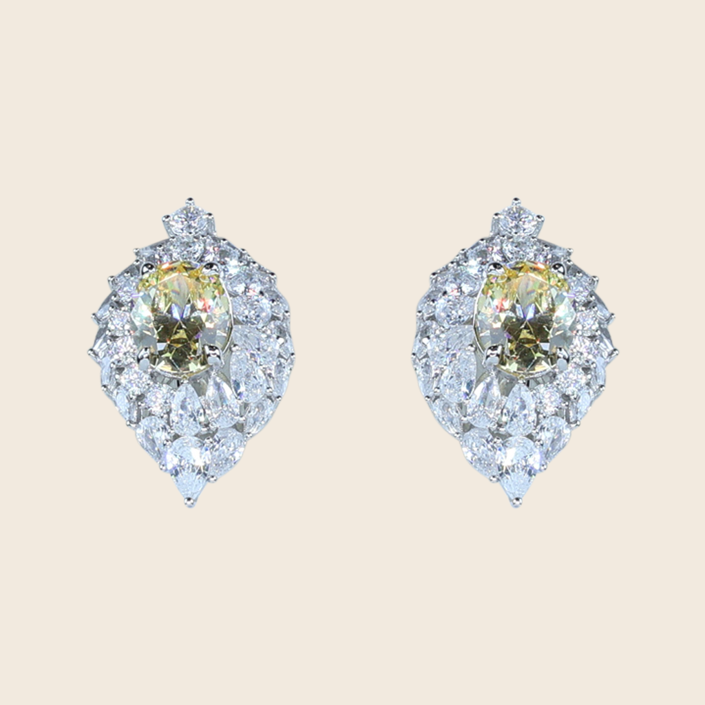 Aanura Red Oval Gemstone Pear Halo Stud Earrings