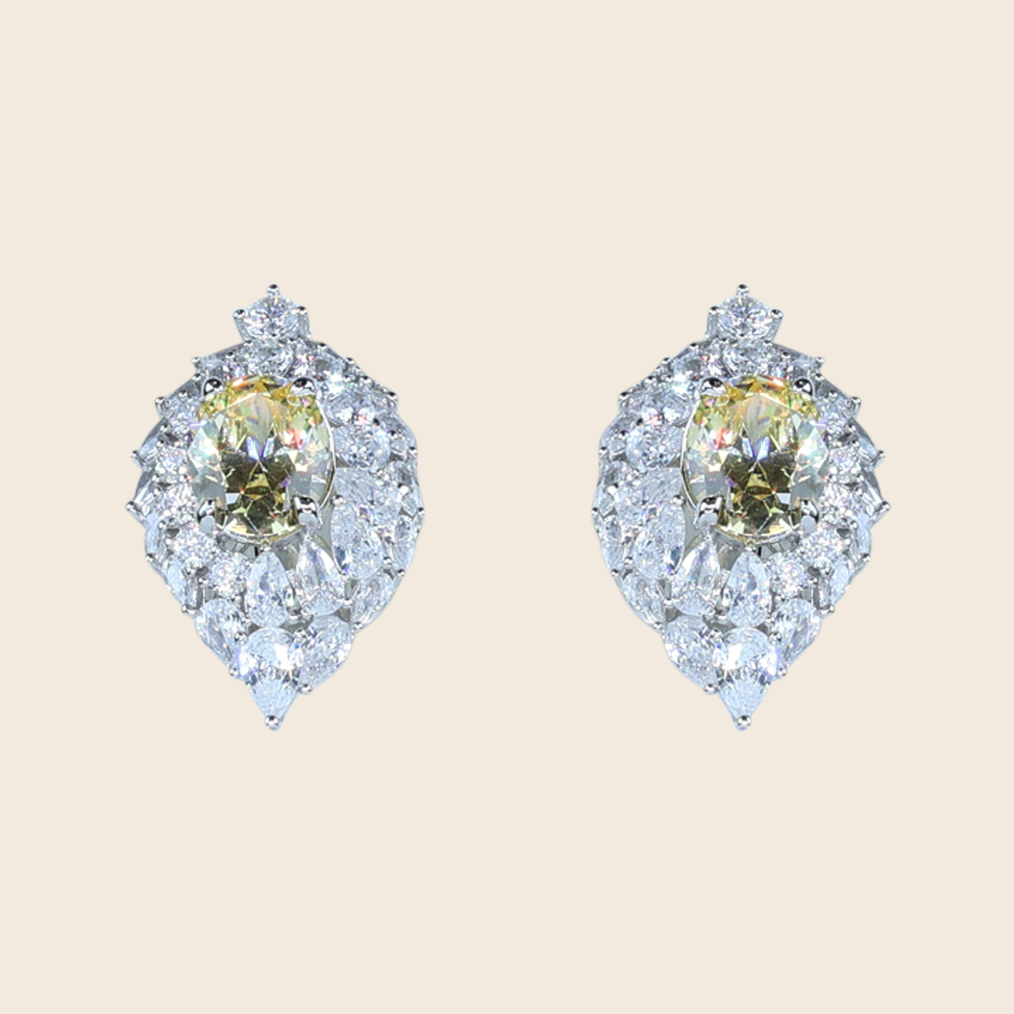 Aanura Red Oval Gemstone Pear Halo Stud Earrings
