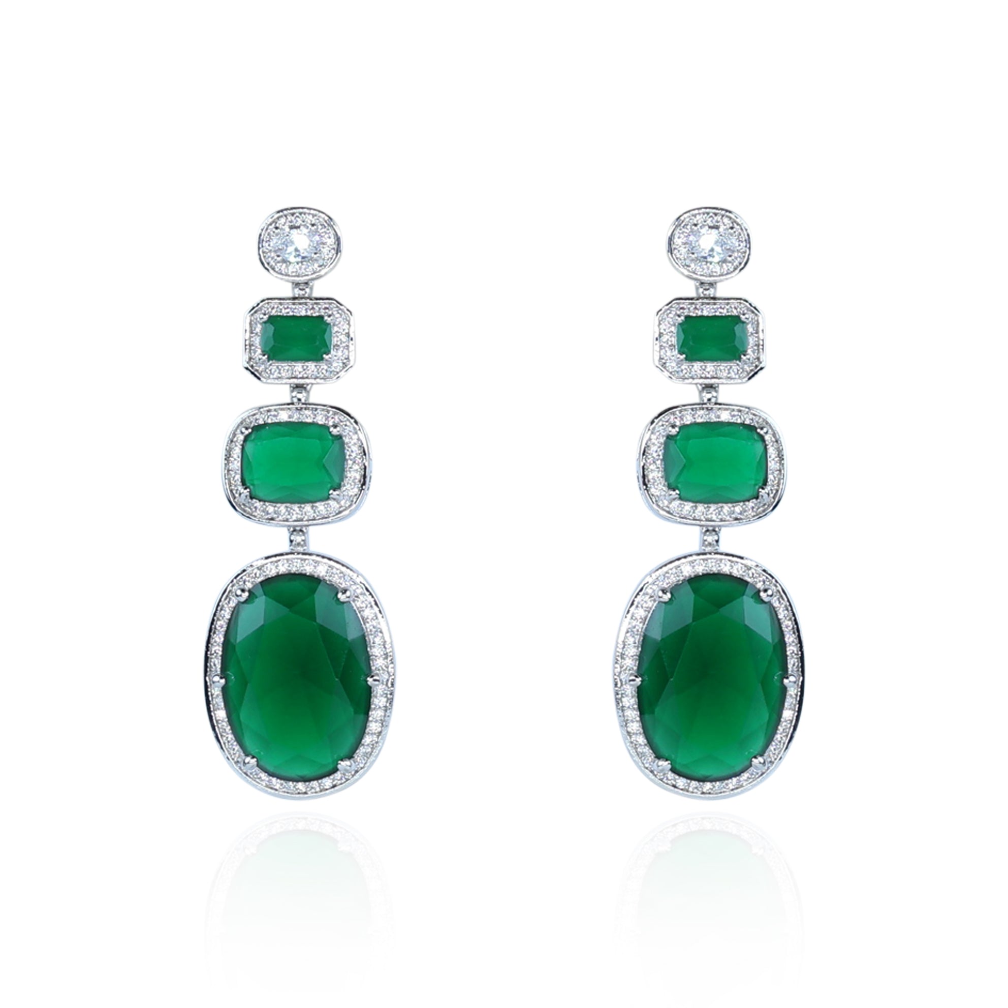 Emerald Cascade Triple Dangle Earrings