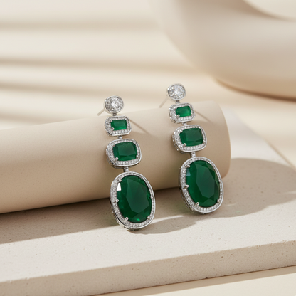 Emerald Cascade Triple Dangle Earrings