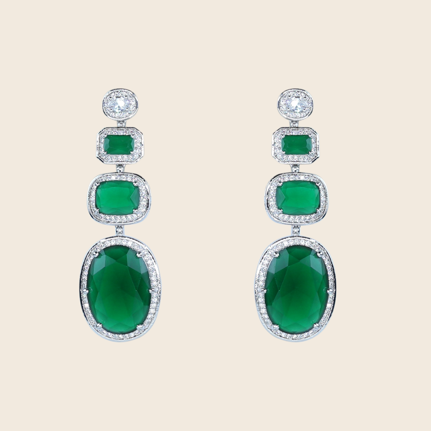 Emerald Cascade Triple Dangle Earrings