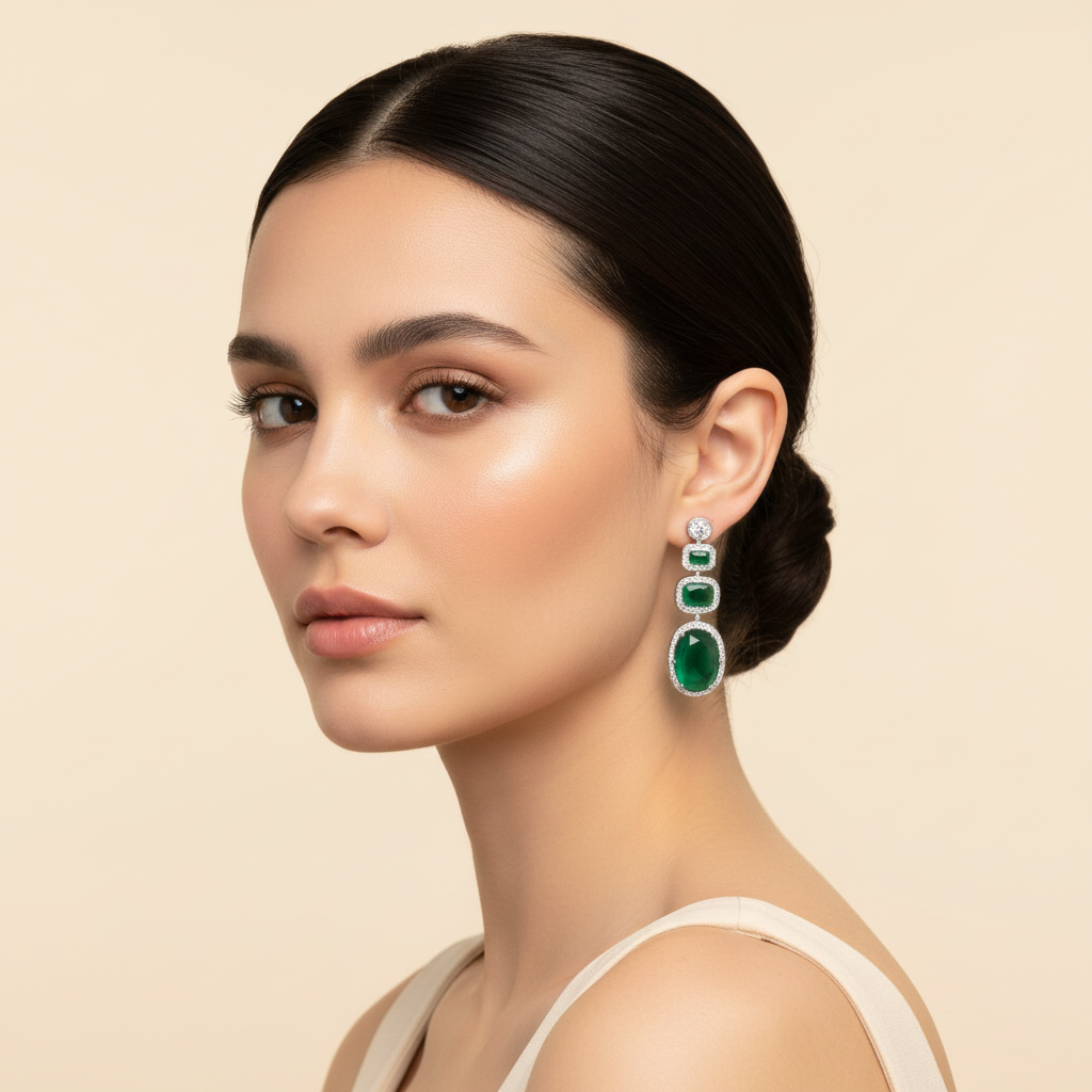 Emerald Cascade Triple Dangle Earrings