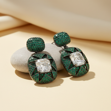 Aanura Emerald Pavé & Crystal Drop Earrings