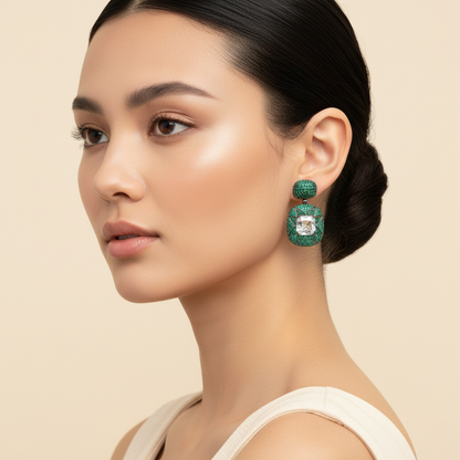Aanura Emerald Pavé & Crystal Drop Earrings