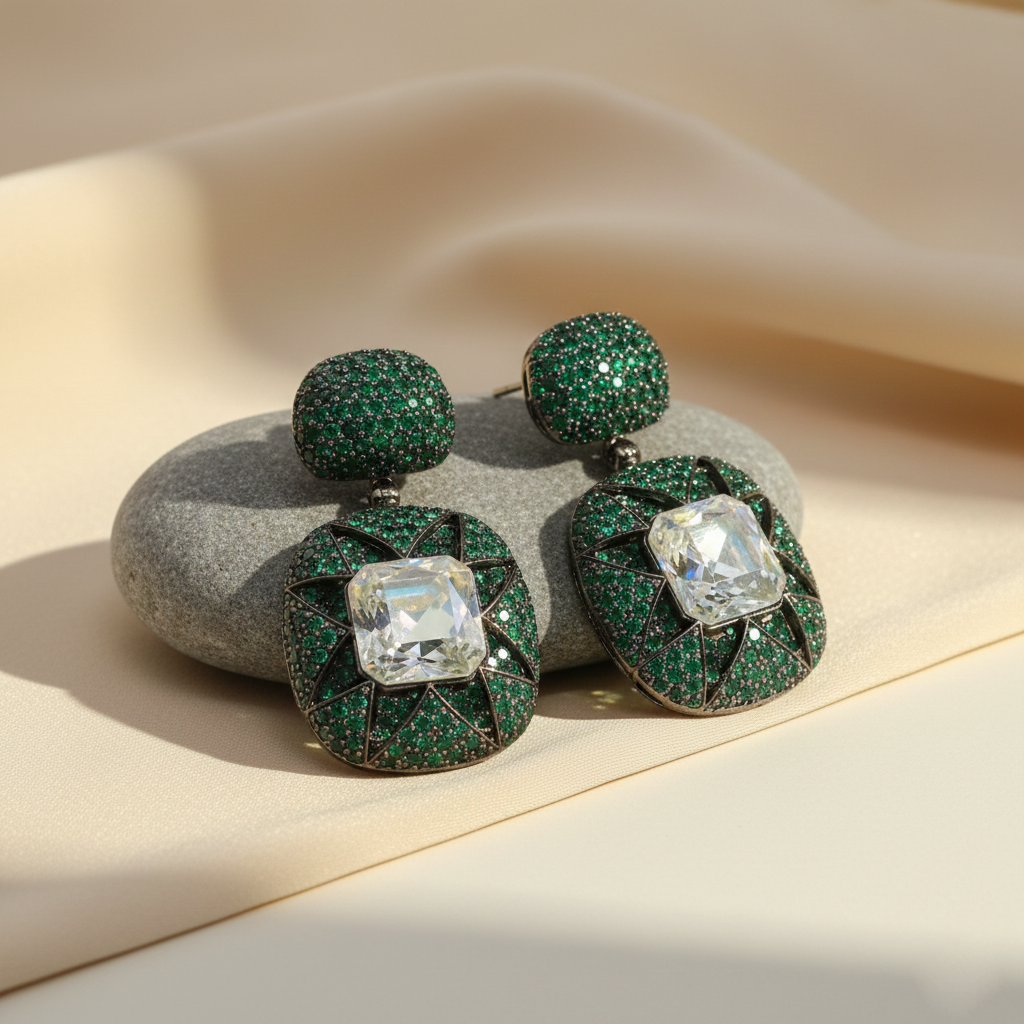 Aanura Emerald Pavé & Crystal Drop Earrings