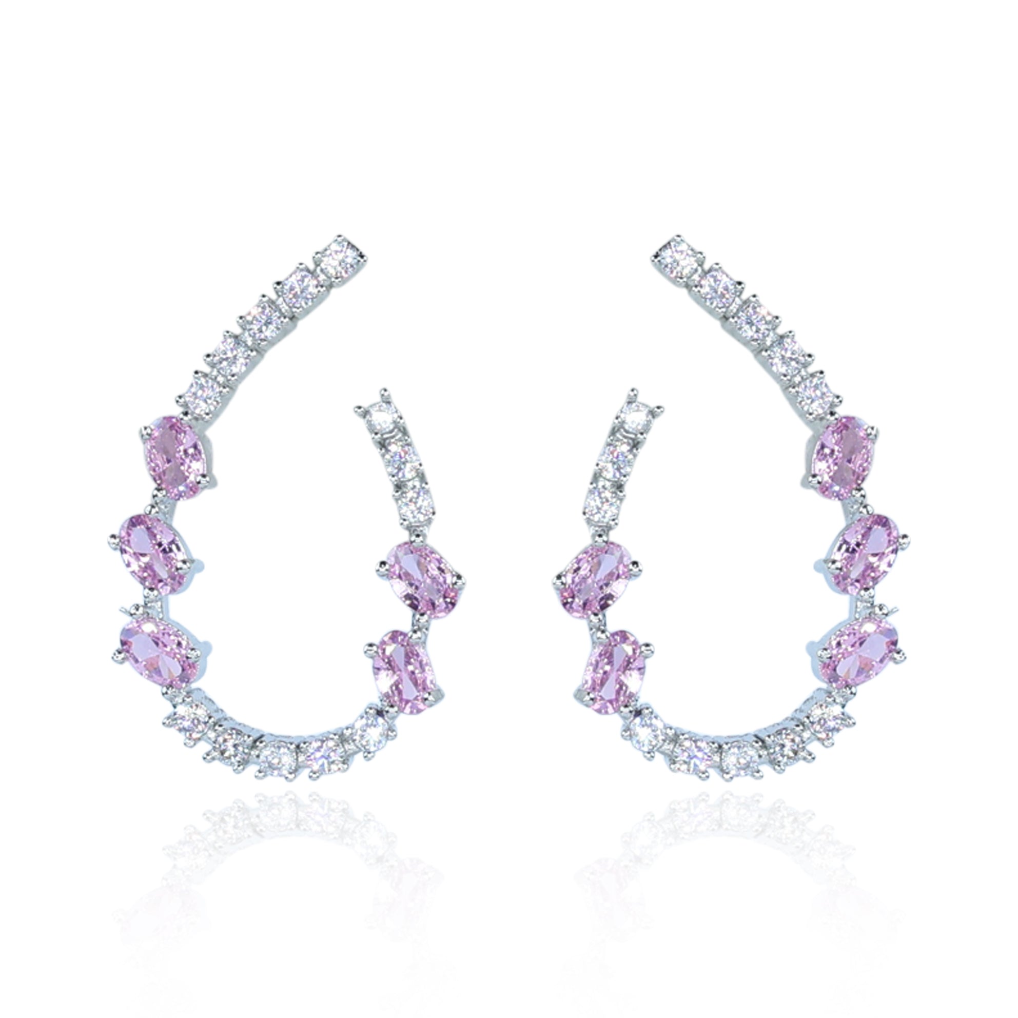 Aanura Pink Crystal Sparkling Hoop Earrings